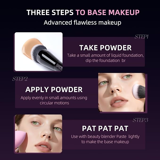 Makeup Brush Set, Flat Top Kabuki Brush Premium Foundation Brush for Liquid, Cream, and Powder with 2 Makeup Sponge for Foundation, Powder, Blush, and Concealer-VeraVaultWomen