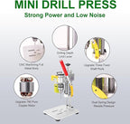 Mini Bench Drill Press, LAKIX Small Benchtop Drill Press High Precison, Low Noise, Compact Size Desktop Drilling Machine, 7-Speed B10 Chuck for Handicraft, DIY Jewelry Making, Metal Wood Working