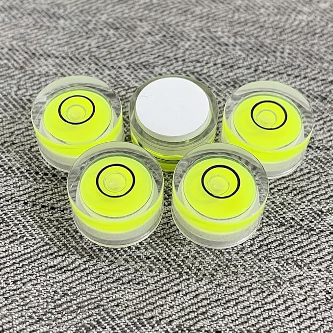 5Pcs Small Circular Bubble Levels with Double Sided Adhesive Bottom Mini Little Stick-on Bubble Spirit Level Measuring Layout Tools Levels (15x8mm)