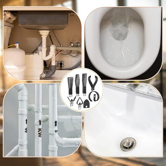 17 Pcs Drain Cleaning Tools, Drain Snake Drill Attachment Cutter and Auger Set, Plumbing Auger Compatible with 50ft-100ft Sewage Cleaning Machines Fits 5/16 Inch to 3/4 Inch Snake Cables