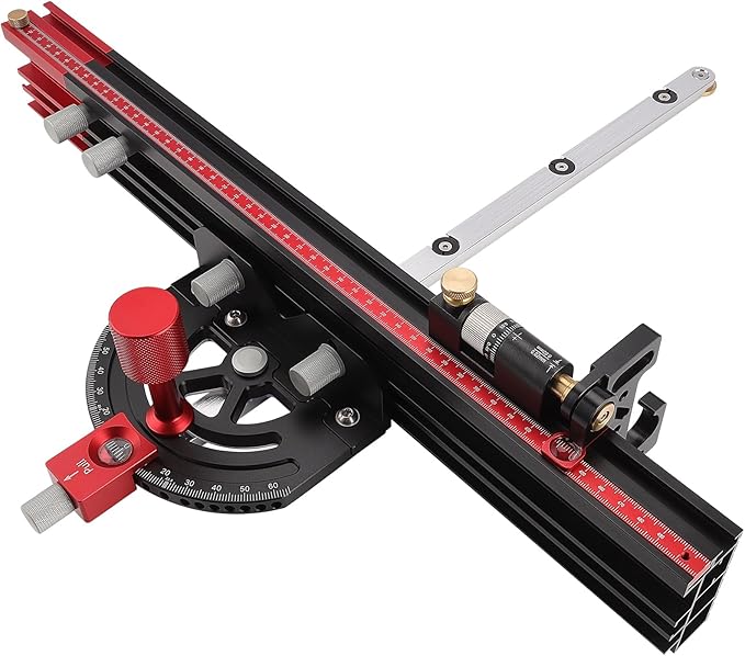 Table Saw Miter Gauge, Precision Miter Gauge with Fine Adjustable Limiter Flip Stop/Angle Stops/Extendable Fence, Fit Standard Slot 3/4" x 3/8", Aluminum Alloy Table Saw Miter Gauge Fence