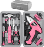 Hi-Spec 19pc 3.6V Pink USB Small Power Screwdriver & Home DIY Tool Kit Set. Cordless & Rechargeable Electric Screwdriver and Compact Hand Tool Box Set