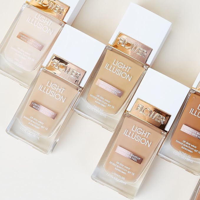 FLOWER BEAUTY By Drew Barrymore Light Illusion SPF Foundation - Blendable + Buildable - Natural Finish - Lightweight Formula (Porcelain)-VeraVaultWomen