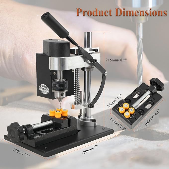 Mini Bench Drill Press, Small Benchtop Drilling Machine Electric Portable Table Driller, Adjustable 7-Speed, B10 Chuck, Drill Bit and Clamp, Metal Wooden DIY Jewelry Making Crafts Tool