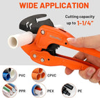 ValueMax PVC Pipe Cutter, Cuts up to 1-1/4", SK5 Blade PVC Cutter Tool, Ratcheting PVC Cutter, Pipe Cutter for PVC, PEX, PPR, Plastic Pipes