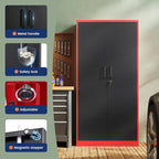Yizosh Metal Garage Storage Cabinet with 2 Doors and 5 Adjustable Shelves - 71" Steel Lockable File Cabinet,Locking Tool Cabinets for Office,Home,Garage,Gym,School (Red Black)