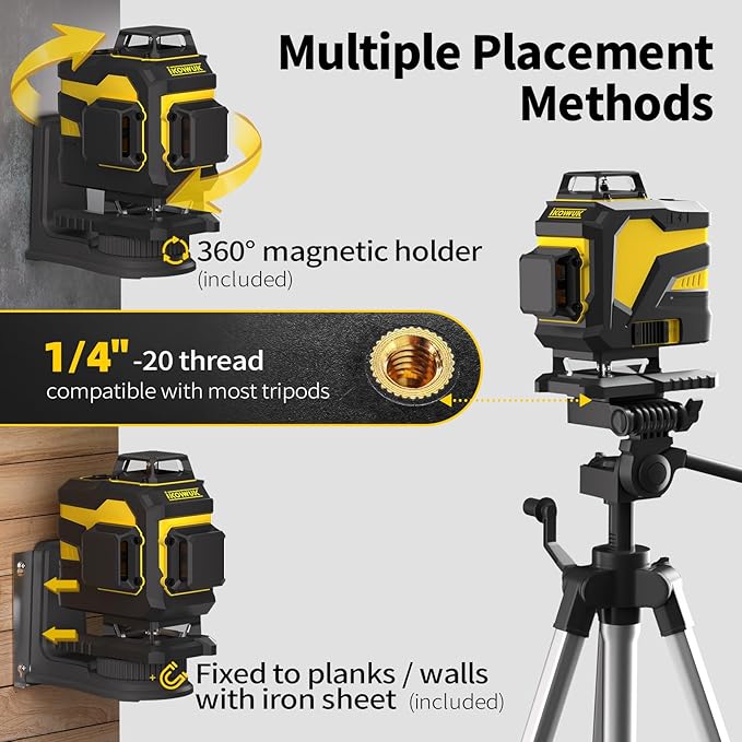 IKOVWUK 4x360° Laser Level, Self-leveling Tool for Construction, Tiling Floor & Picture Hanging, 4D Cross Line Laser Level with Remote Control, 16 Lines Vertical/Horizontal level with 2*4 Ah Battery
