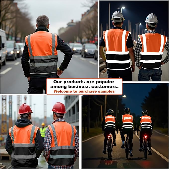 BeautyWill Custom Safety Vest Customized Logo Class 2 High Visibility Reflective Vest with Pockets Construction workwear