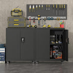Metal Garage Storage Cabinet with Wheels,31.89" H Steel Lockable Cabinet with 2 Doors and 1 Adjustable Shelf, Small Rolling Cabinets for Home Office, Garage, Black