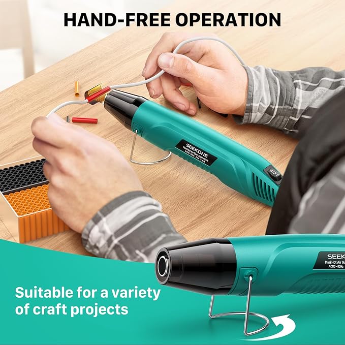 SEEKONE 350W Mini Heat Gun, Dual-Temp Model 500℉ & 842℉（260℃ & 450℃）Fast Heat Hot Air Gun with Overheat Protection and Reflector Nozzle for Heat Shrinking Tubes, Shaping, PVC Tubing（4.9FT）