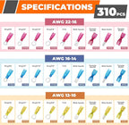 Crimping Tool For Heat Shrink Connectors, 310PCS AWG 22-10 Waterproof Automotive Marine Grade Heat Shrink Wire Connectors and Wire Stripper