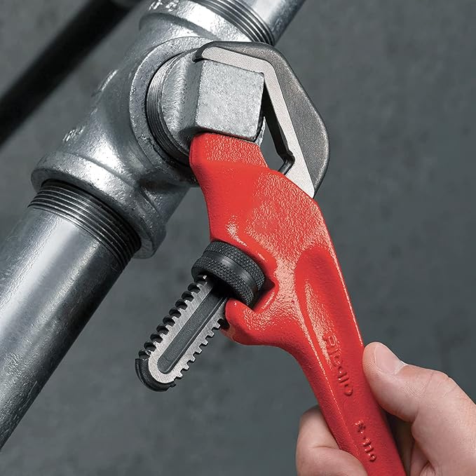 SEUNMUK 2 PCS 9-1/2 Inch Hex Offset Wrench, Offset Pipe Wrench Heavy Duty Steel End Pipe Adjustable Plumbing Tools with Red Handle, 1-1/8-2 5/8 Inches Capacity