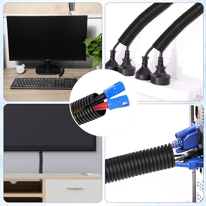 Sasylvia 1/4", 1/2", 3/8" x 500 ft Split Wire Loom Tubing Automotive Wire Loom Assortment Split Cable Sleeves Bulk Flexible Electrical Conduit Protective Kit