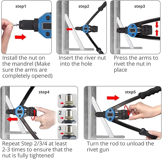 Rivet Nut Tool Set, 13” Rivnut Tool Kit with 11 Metric and SAE Mandrels, 150Pcs Rivet nut Assortment Kit, and Rugged Carrying Case