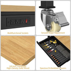 48" Adjustable Workbench,Heavy-Duty Work Table,3000 LBS Load Capacity Hardwood Workstation Outlets with Power Strips, Drawers and Wheels,for Workshop, Garage