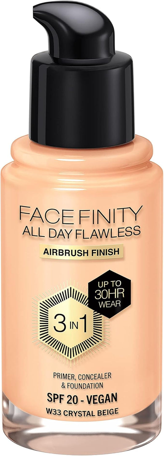 Max Factor Facefinity All Day Flawless 3 In 1 Foundation SPF 20, No. 33 Crystal Beige-VeraVaultWomen