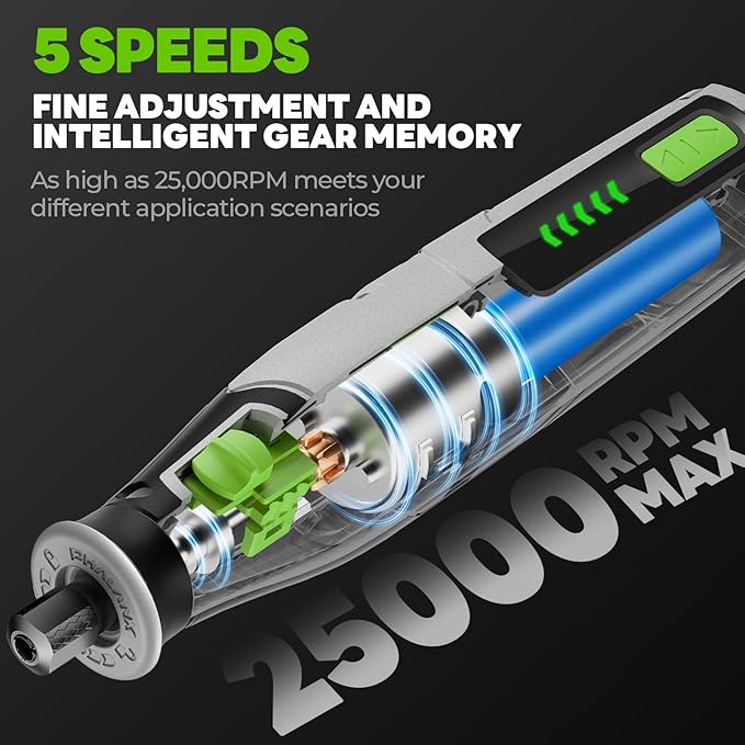 PHALANX Rotary Tool - 4V Cordless Rotary Tool Kit Accessories 80 PCS 2500mAh Li-Ion Battery, Preset 5 Speed Adjustment Grinder Tool for Cutting Sanding Carving Polishing Engraver DIY Crafts