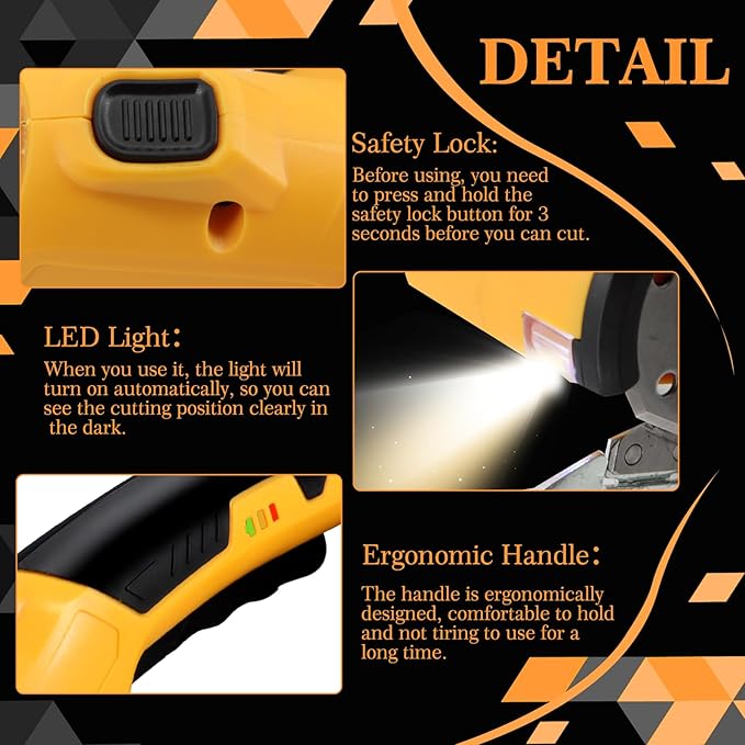 Electric Box Cutter, Portable Cordless Electric Rotary Scissors for Cardboard Carpet Leather, Rechargeable Heavy Duty Shears with LED Light, Safety Lock, Blade, Box - 4V, 2000mAh, Type-C