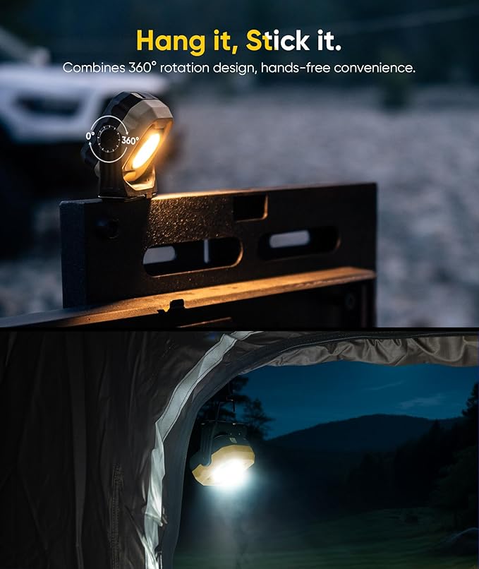 Rechargeable Work Light, 1200LM Magnetic Light with IPX4 Waterproof, 4000mAh Battery Led Work Light, Mechanic Light for Car Repair, Camping, Emergency (1 Pack)