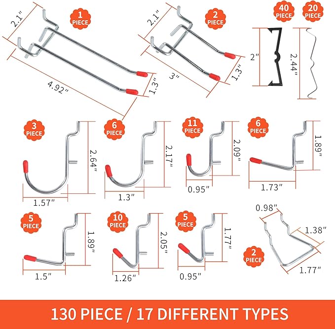 130PCS Pegboard Hooks Assortment - Peg board Hooks for Hanging Tools with Pegboard Bins & Cups,1/8-Inch Pegboard Wall Organizer - Ideal for Organizing in the Garage Kitchen Workbench Craft Room