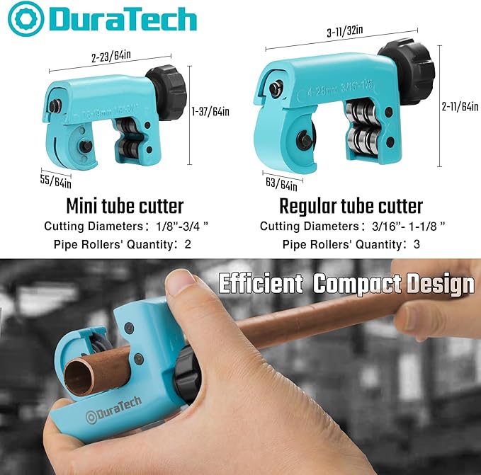 DURATECH Tubing Cutter, for Outer Diameter: 3/16" to 1-1/8"(4-28MM), Copper, Aluminum, Brass and Plastic Tubing Compact Cutter, With Replacement Wheel