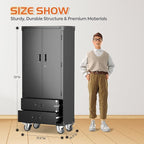 Aobabo Garage Metal Storage Cabinet with Wheels, Lockable Steel Storage Cabinet with 2 Large Drawer and 3 Adjustable Shelves, for Home, Office, Classroom, Black, Assembly Required