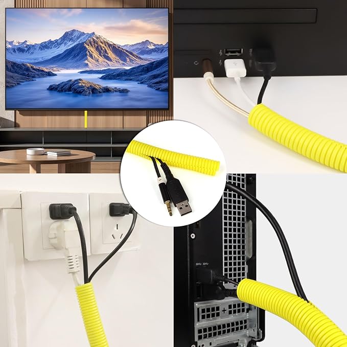 Split Wire Loom Tubing, 10,25ft Cord Protectors from Pets No Chew, Flexible Wire Covers Cord Protectors, Protective Split Cable Sleeve for Automotive Home Industrial Wires(Yellow, 1.12inch-25ft)