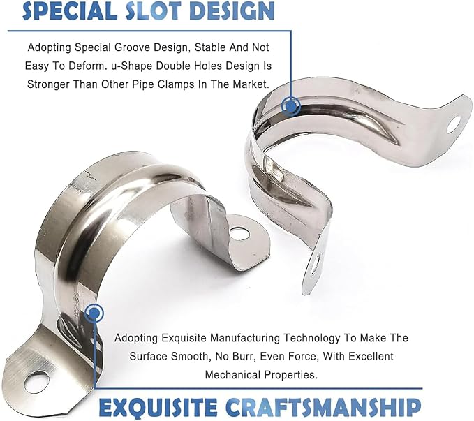 20 Pack 4 Inch 100mm U Bracket Rigid Pipe Strap Clamp, Two Hole Strap U Tube Pipe Conduit Clamp Clip for Pipe Fixing