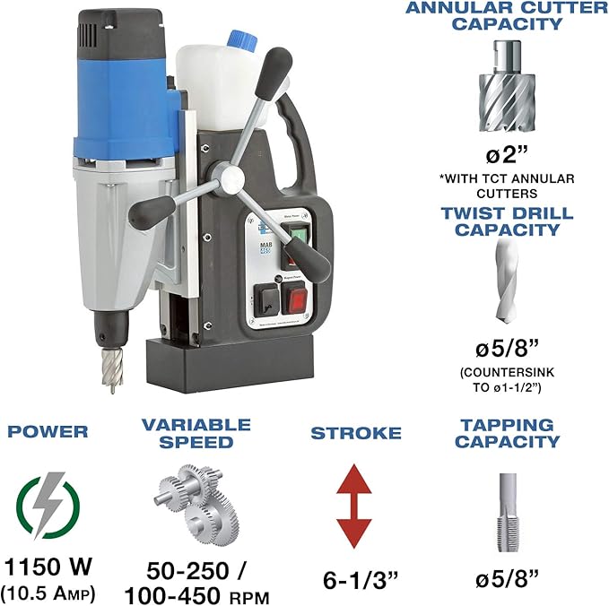 CS Unitec | MAB 465 Portable Magnetic Drill Press | 1150W 1-speed Benchtop Power Drill Machine w/up to 1-1/2" Diameter