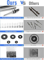 INCLY 1000PCS Pop Rivets Assortment Kit, 14 Sizes Black Rivets for Metal 3/32" 1/8" 5/32" 3/16" 1/4" and 5 Sizes 304 Stainless Steel Washers with Storage Case
