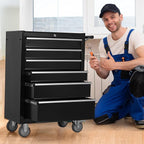 6-Drawer Rolling Tool Chest Cabinet, Large Capacity Metal Tool Box with Wheels and Keyed Locking, Roll Around Storage Organizer Tool Cart for Garage, Warehouse, Work Shop (Black)