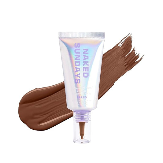 Naked Sundays BeautyScreen™ SPF 50 Mineral Peptide Foundation Tint – 2-in-1 Skin Tint & Mineral Sunscreen | Radiant, Buildable Coverage, Acne-Safe, Infused with Peptides (10 Deep Neutral, 1.01 oz)-VeraVaultWomen