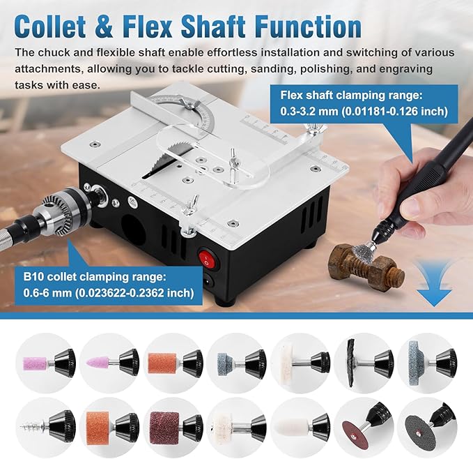 MXBAOHENG Updated Mini Multifunctional Table Saw with Cutting & Sanding Switch, Small Portable Hobby Table Saw for DIY Crafts, Model Making, Wood/Plastic/Acrylic Cutting, 96W 7-Speed Control