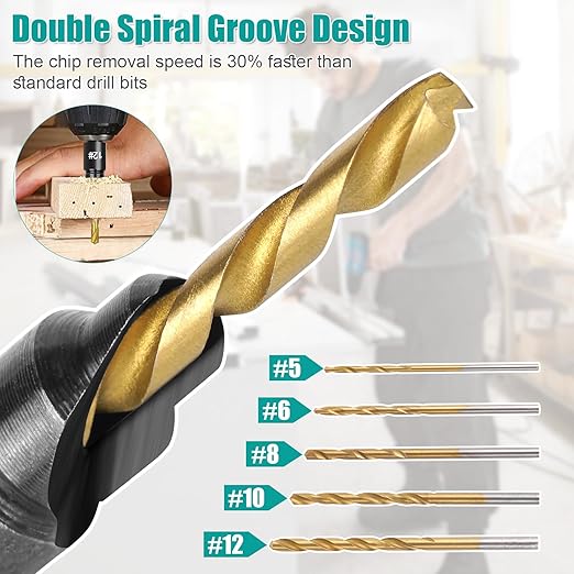 5PCS Countersink Drill Bit Set, Professional Brocas para Madera - Adjustable Wooden Drill Bit Set, Used for Wood Countersink Drill Bit with Depth Stop