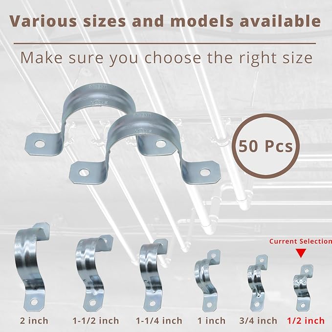 zinc plated steel pipe clamp,Steel Rigid Pipe,Holes Cable U Bracket Pipe Clamp,Electrical Conduit Straps (Two Holes, 1/2 inch-50pcs)