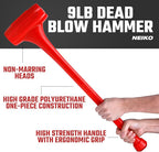 NEIKO 02884B 9 Lb Dead Blow Hammer, 30” Long, Red, Unibody Molded, Ergonomic Textured Handle, Spark and Rebound Resistant, One Piece Steel Core, 3 Inch Head