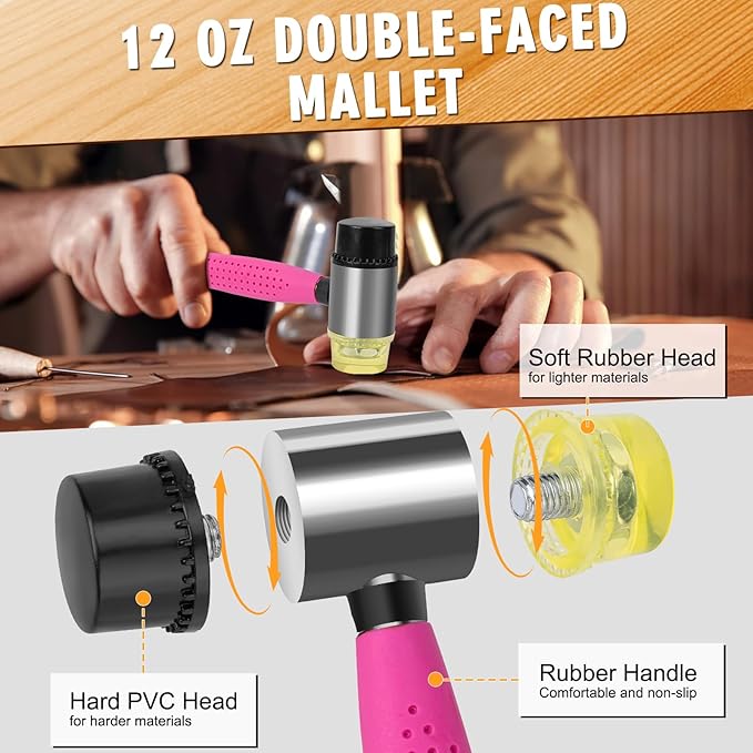 5Pcs Small Hammer Set - 10oz Rubber Mallet Hammer, 18oz Mini Sledge Hammer, 12oz Double-Faced Mallet, 11oz Ball Peen Hammer, 10oz Claw Hammer with Short Wood Handle for Lightweight Home Repair & Craft