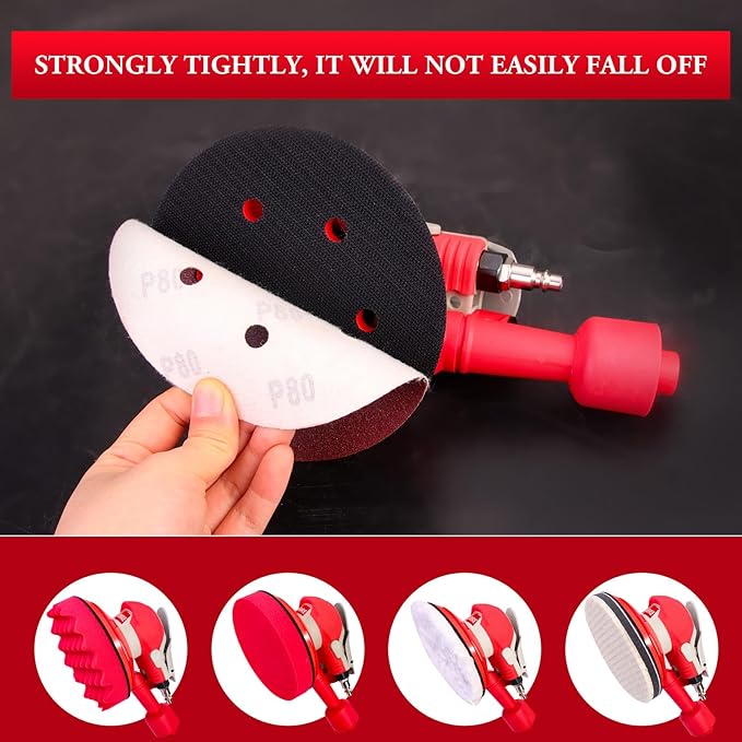 Air Sander 6 Inch DA Palm with vacuum Sander, Pneumatic Random Orbital da Sander for auto body & Woodworking & Auto Polishing (including 12 sandpaper + accessories)