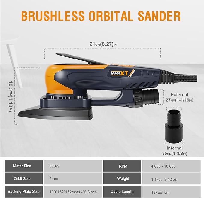 MAXXT Mouse Sander, 350W Sander Tool with Advanced Dust Collection System, Low Vibration Detail Sander for Efficient Woodworking, Tight Spaces Sanding, and Polishing