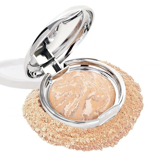 Marbleized Baked Foundation Makeup, Balance and Brighten Color Correcting Powder Foundation - Buildable Light to Medium Coverage - Demi-Matte Natural Finish (#002 LIGHT, 0.32 Oz)-VeraVaultWomen