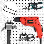 4 Pieces Pegboard Hooks Pegboard Drill Holder Double Power Tool Black Flat Utility Hook Peg Board Organization Accessory for Workbench, Garage Storage(7.48 x 2.8 x 3.66 Inch)