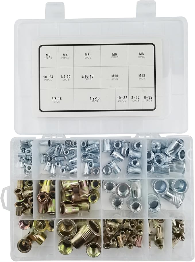 16" Professional Rivet Nut Tool Kit - Lever-Style Rivnut Tool with Visual Stroke Indicator, Nutsert Tool Kit Includes 15 Metric & SAE Mandrels for Threaded Inserts