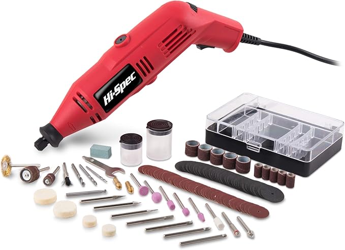 Hi-Spec 121pc 130W Corded Power Rotary Multi Tool Kit with Dremel Compatible Bit Accessories to Drill, Cut, Trim, Grind & Sand for DIY Repairs, Hobbies & Craft Projects