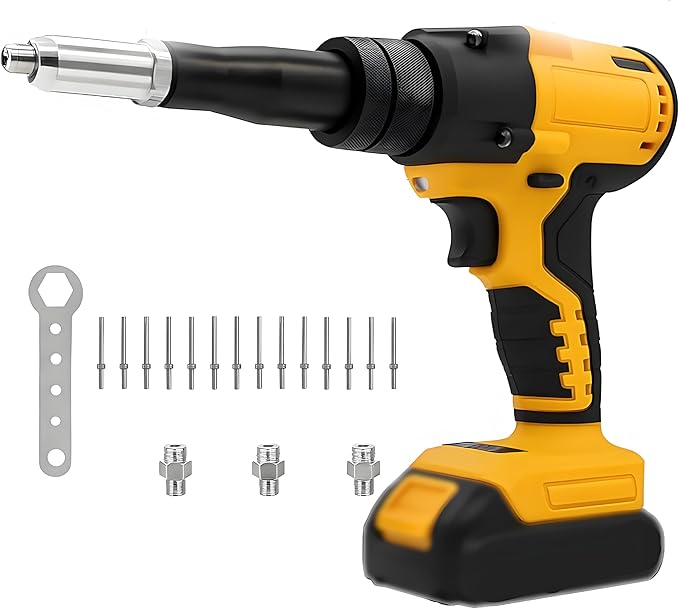 Cordless Rivet Gun Compatible with DeWALT 20V Battery: Electric Pop Rivet Gun with 3 Size(1/8'',5/32'',3/16") Aluminum Rivets,Brushless Riveters Gun Tool Kit for Metal,Plastic,Leather(No Battery)