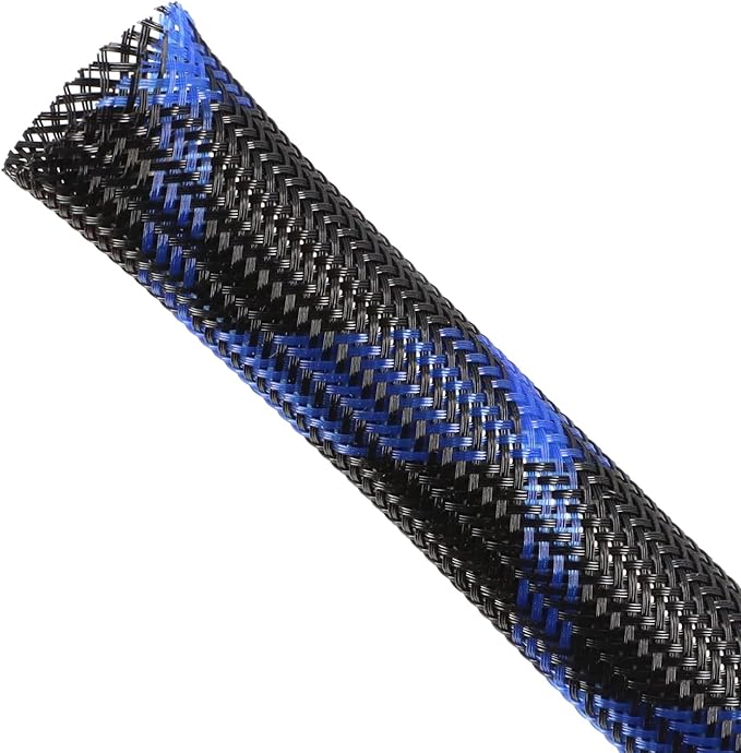 Expandable Braided Sleeving, PET Automotive Wire Loom, Flexible Cable Management for Audio Video and Other Home Device, Cord Protector from Pets (Black Blue, 1/8" x 100ft)