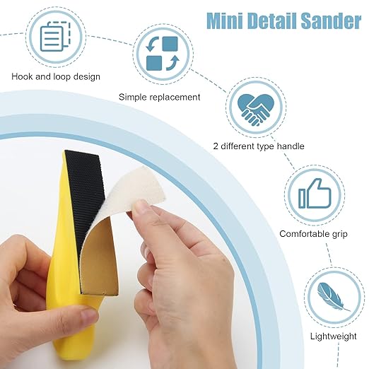 Windspeed 2+70 Pcs Mini Detail Sander, Finger Sanders for Wood Micro Sander for Detail Work Finger Sander for Crafts Small Projects, Include 40 60 80 120 150 220 400 Grit Sandpaper