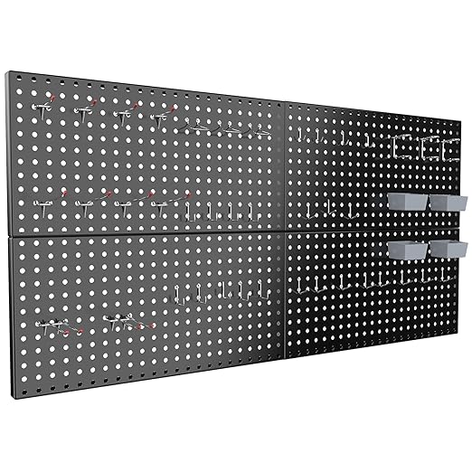 4x2ft Metal Pegboard Kit for Tools Storage, Black Pegboard Wall Organizer with Hooks and Pegboard Bins