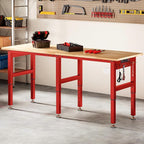 SPECRAFT 72" Red Adjustable Heavy Duty Workbench with 4 AC Outlet and 2 USB Ports Power Outlets, 5000 Lbs Capacity, Rubber Wood Top for Garage, Workshop, Office