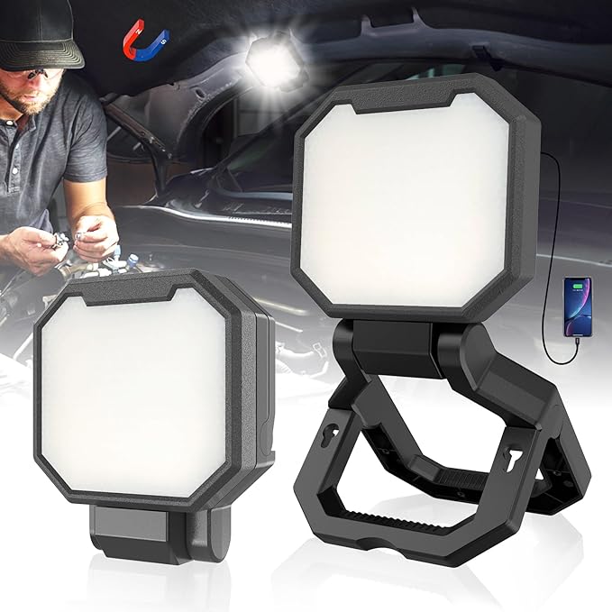 HYPERLITE Rechargeable Work Light: 1pack 20W 2000Lumens Magnetic Work Light - Hanging Hook Folding Bracket LED Work Light Job Site Lighting for Car Repairing Camping Working Hurricane