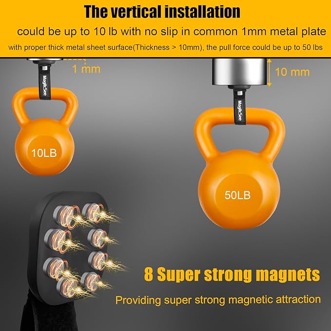 Updated 4 Pack Heavy Duty Magnetic Hook Straps for Extention Cords, Powerful Cruise Garage Storage Hook Ties for Hanging Cables, Garden Hoses Ropes, Workshop Tool Box Magnet Organize Hangers for Tools